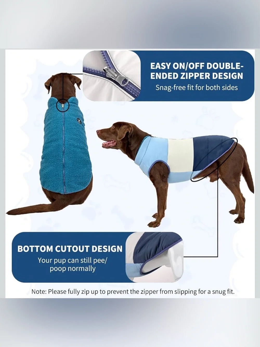 Arblina Reversible Dog Winter Coat, Waterproof Warm Fleece Sweater Windproof XXL